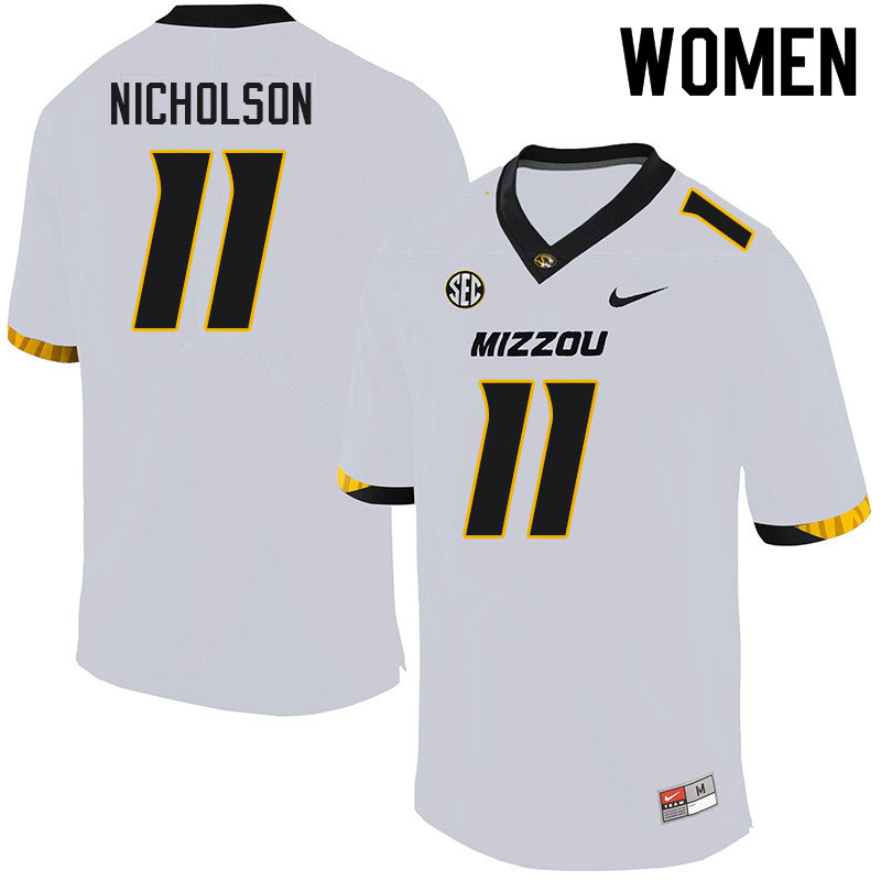 Women #11 Devin Nicholson Missouri Tigers College Football Jerseys Sale-White - Click Image to Close